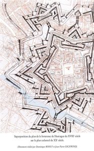 Superposition de l'ancienne forteresse et du plan cadastral au 20e s.